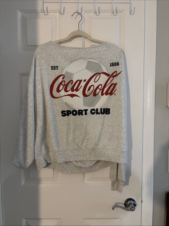 Coca-Cola Gray Sweatshirt with Red Logo and Navy Text